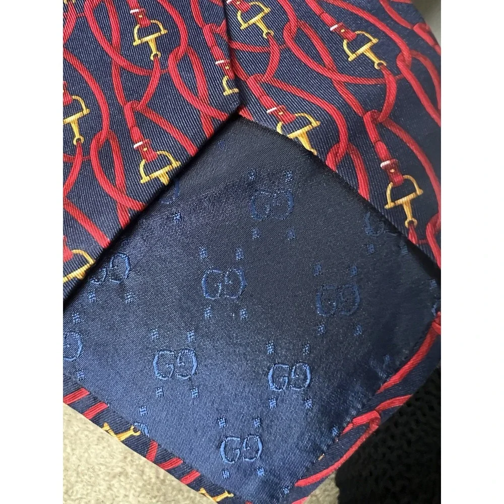 Gucci Silk Tie Horsebit Logo Print Made in Italy